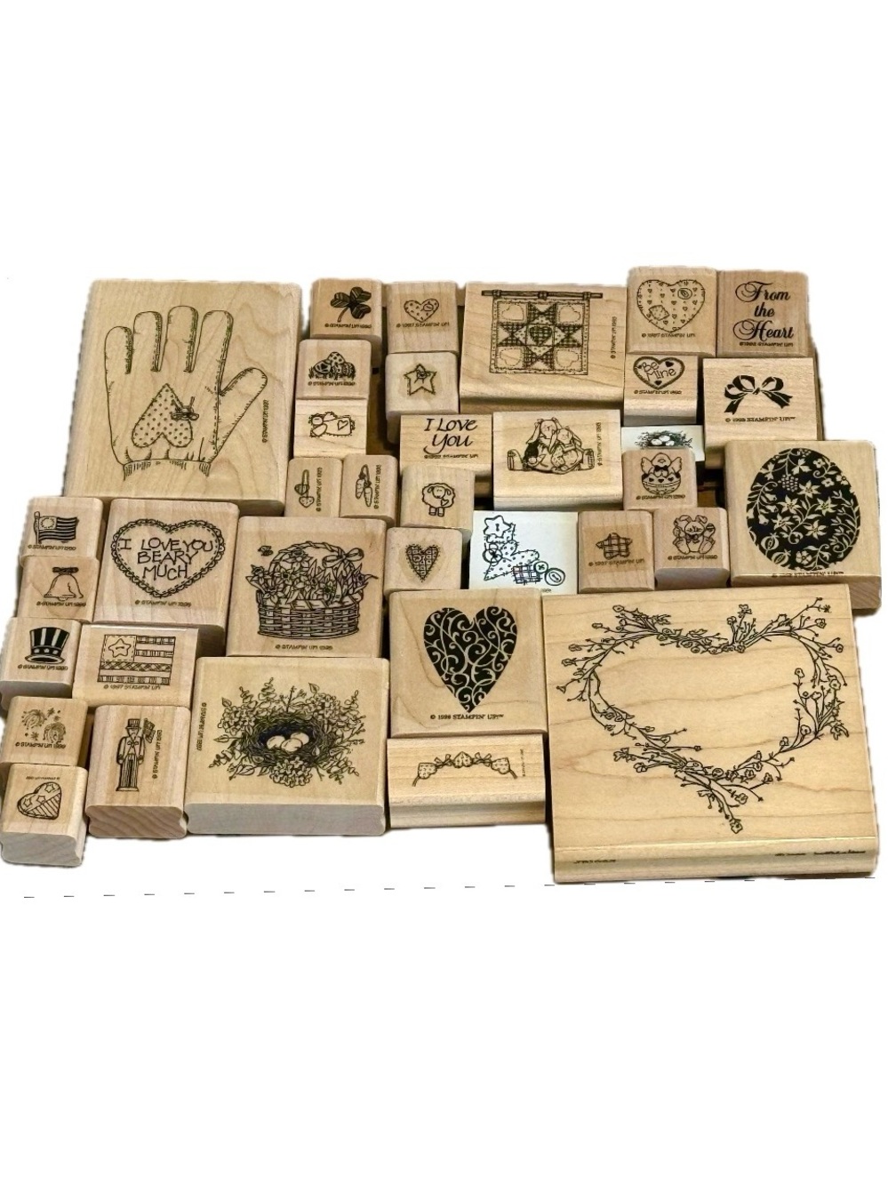 Vintage Stampin’ Up! Wood/Foam Mounted Rubber Stamp Lot Valentines & More 36pcs